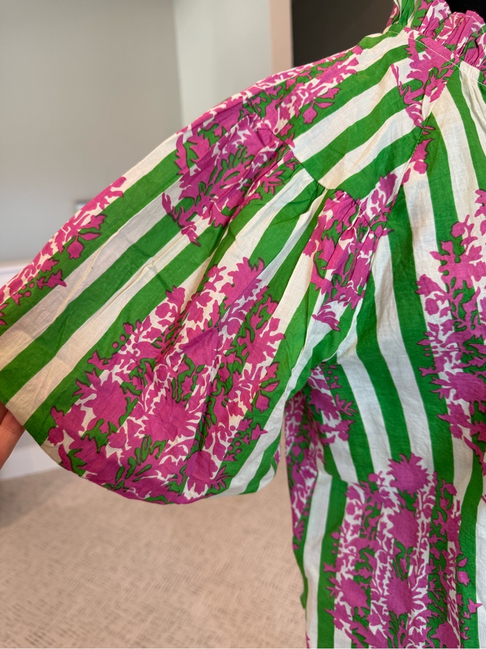 THML Striped Green & Pink Floral Button-Front Blouse - Picture 3 of 8